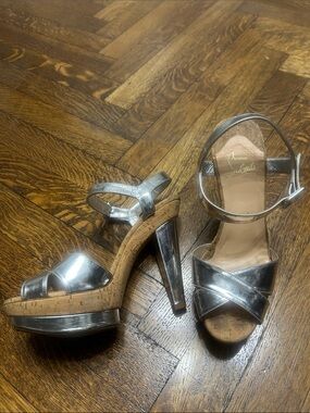 Christian Louboutin Metallic Silver Cork Platform Sandals